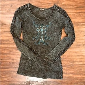 NWOT Western Style Rhinestone-embellished Women’s Long Sleeve Knit T-Shirt.